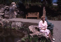 The former First Lady sits in the Betty Ford Alpine Gardens, created in honor of her strong support of and contributions to the Vail Valley community. August 1989. 