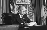 President Ford delivers his remarks on signing a proclamation granting Pardon to Richard Nixon.   September 8, 1974