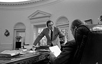 President Ford and Chief of Staff Donald Rumsfeld in the Oval Office. September 29, 1974