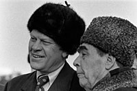 President Ford meets with Soviet General Secretary Leonid Brezhnev at the Okeansky Sanitarium