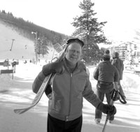 President Ford skis on Vail Mountain during a presidential Christmas vacation trip to Vail, Colorado.  ca  December 27, 1974.  