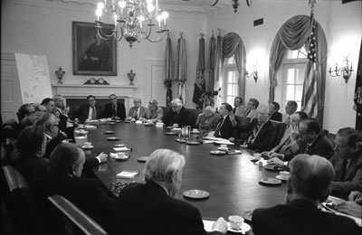 President Ford briefs the Bipartisan Congressional Leadership on the seizure of the American merchant ship S.S. Mayaguez.  