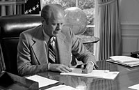 President Ford signs his Crime Message to Congress. June 19, 1975.