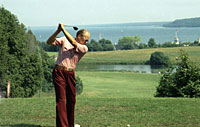 President Ford plays golf during a working vacation on Mackinac Island in Michigan