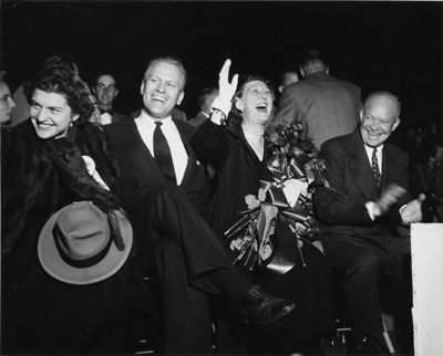Representative and Mrs. Gerald R. Ford, Jr. attend a Grand Rapids campaign event with presidential candidate General Dwight D. Eisenhower and his wife, Mamie.   