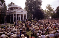 President Ford welcomes 100 new American citizens in a Bicentennial naturalization ceremony at Monticello, the historic home of Thomas Jefferson.  Charlottesville, Virginia.  July 5, 1976.  