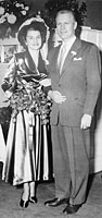 Newlyweds Gerald and Betty Ford pose for a wedding photograph in Grace Episcopal Church. Grand Rapids, Michigan. October 15, 1948.
