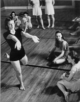 Betty (front left) in a Bennington College Summer School of Dance class taught by Martha Hill (right center). Bennington, Vermont. 1937. 