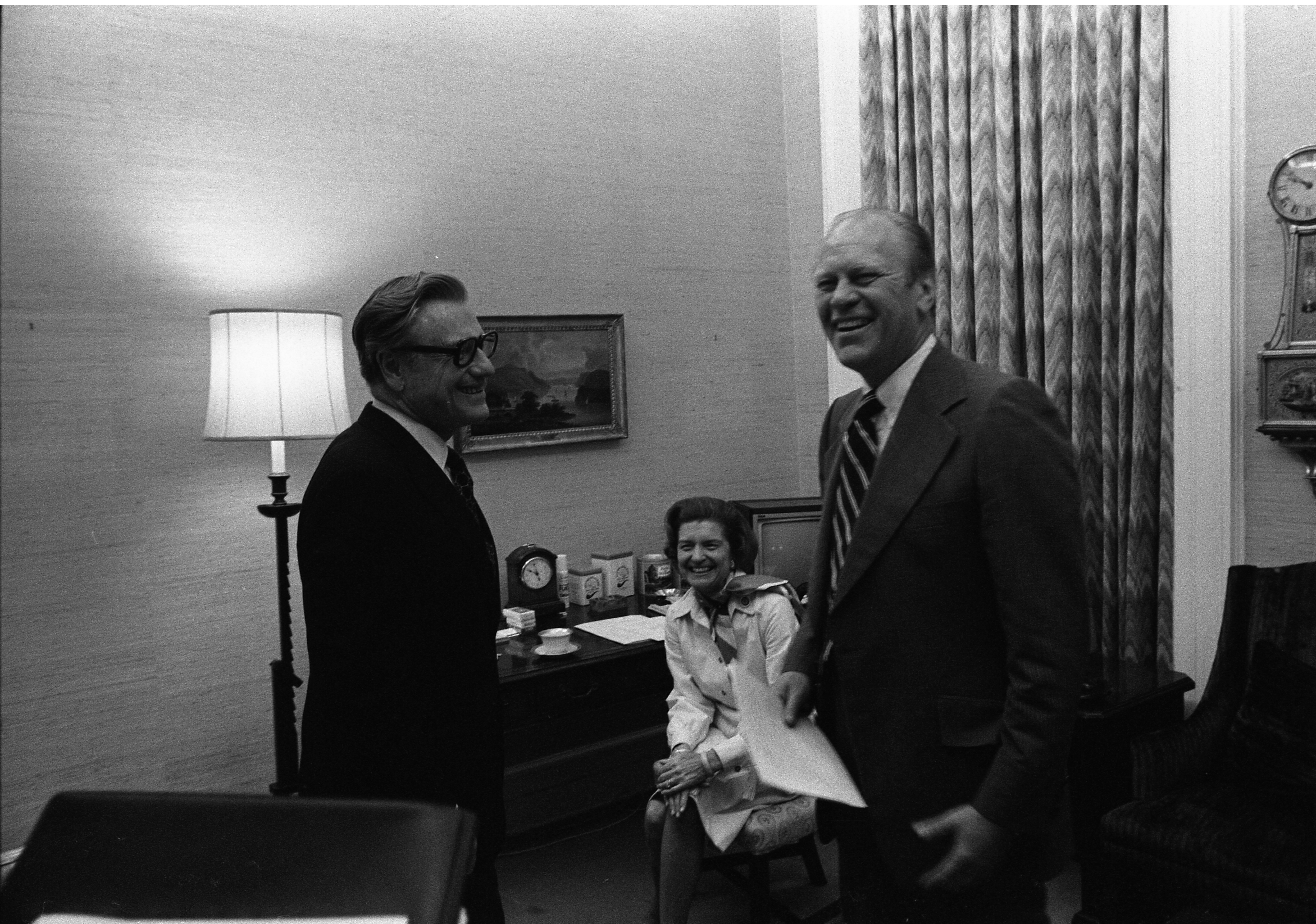 Gerald R. Ford, Nelson Rockefeller and Betty Ford in the President's private office. 
