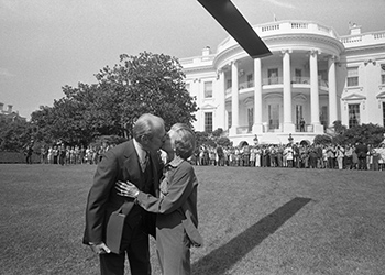 President Ford and Betty Ford embrace prior to his departure for the debate