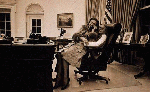 Mrs. Ford and Susan share the President's chair in the Oval Office