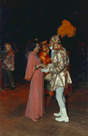First Lady Betty Ford chats with a costumed dance partner