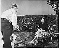 H0009-1. Gerald R. Ford, Jr., and Betty Ford outside their apartment at 1521 Mount Eagle Place, Alexandria, VA. 1952.