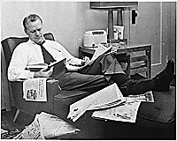 H0011-1. Gerald R. Ford, Jr., does some reading at home in the family apartment at 1521 Mount Eagle Place, Alexandria, VA. 1953.