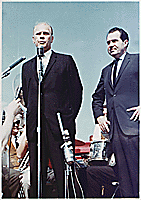 Representative Gerald R. Ford campaigns with former Vice President Richard Nixon for Barry Goldwater at the Kent County Airport, 1964; copyrighted photograph, Russell Photographs, Grand Rapids, MI