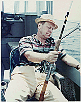H0034-2. Gerald R. Ford takes a nap while trying some deep-sea fishing during a vacation trip to Free Town, Eleutheria, Bahamas, with other Republican Congressmen and their wives. April 1966.