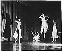 H0048-2. Betty Bloomer (left) dancing with three other young women. 1938.