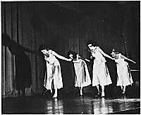 H0048-4. Betty Bloomer (left) dancing with three other young women. 1938.