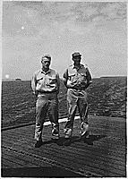 H0059-2. Gerald R. Ford, Jr. and Truman Walling on the flight deck of the USS MONTEREY. April 12, 1944.