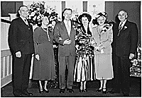H0068-1. Mr. and Mrs. Gerald R. Ford, Jr., pose with their parents on their wedding day. On left: Gerald R. Ford, Sr., and Dorothy Gardner Ford; on right: Hortense Neahr Bloomer Godwin and Arthur Meigs Godwin. October 15, 1948.