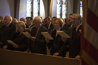 Former President Jimmy Carter and Rosalynn Carter at the Grace Episcopal Church service for Gerald R. Ford in Grand Rapids, Michigan. Also pictured are Vice President Richard Cheney, Lynne Cheney, and Secretary of Defense Donald Rumsfeld.