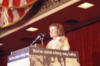 First Lady Betty Ford makes remarks at a Candidate's Luncheon sponsored by Republican Women Power of Illinois.  The theme of the luncheon was “You’ve Come A Long Way, Baby!” Conrad Hilton Hotel, Chicago, IL, September 24, 1974.  