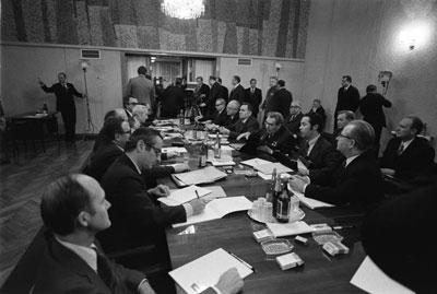 The first meeting with General Secretary Brezhnev in the conference hall at Okeansky Sanatorium, Vladivostok, USSR. 