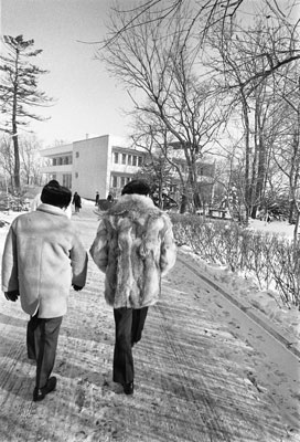 President Ford and Henry Kissinger walk to the summit meeting room at Okeansky Sanatorium.