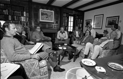 President Ford conducts a meeting to discuss the 1976 campaign while vacationing.