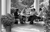 President Ford meets with his advisers to discuss the 1978 Budget of the United States.
