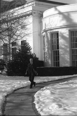President Ford departs the Oval Office for an event at the National War College.  January 18, 1977