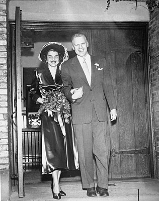 Gerald and Betty Ford walk out of Grace Episcopal Church, following their marriage. 