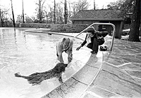 President and Mrs. Ford with their dog Liberty at the Camp David swimming pool