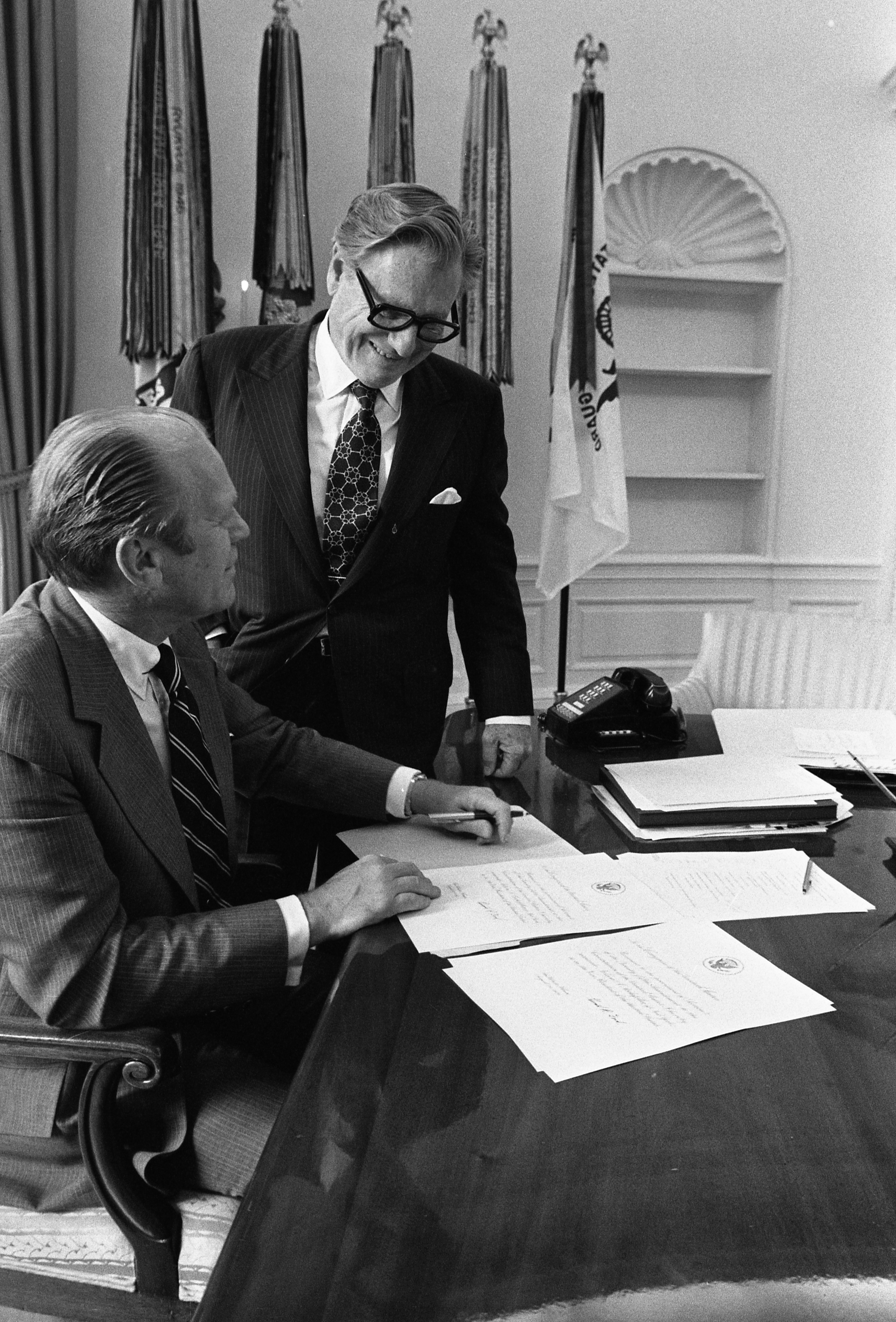 Nelson Rockefeller and Gerald R. Ford in Oval Office.