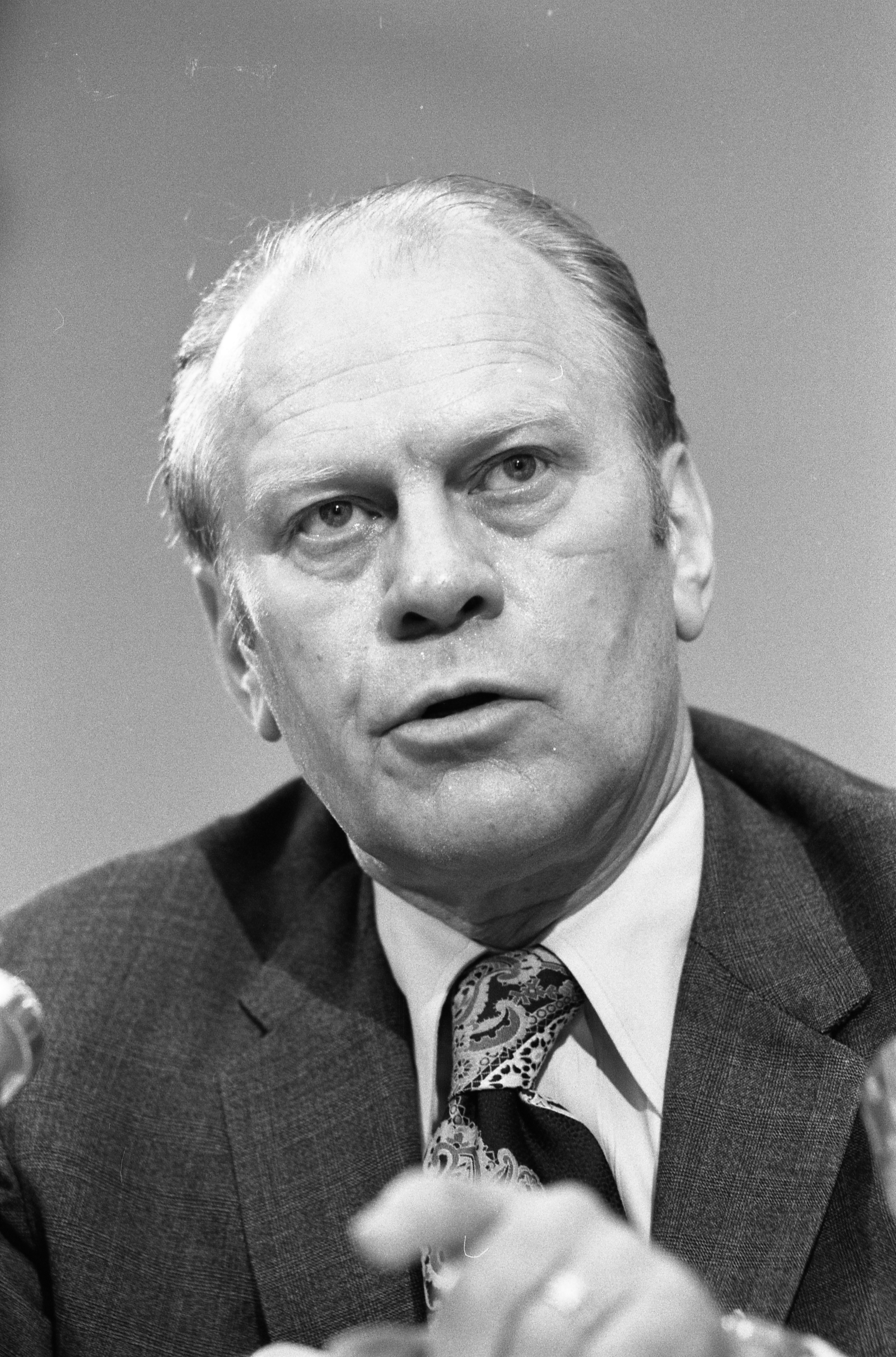 Gerald R. Ford giving testimony at his Vice Presidential confirmation hearing before the House Judiciary committee, 11/15/1973