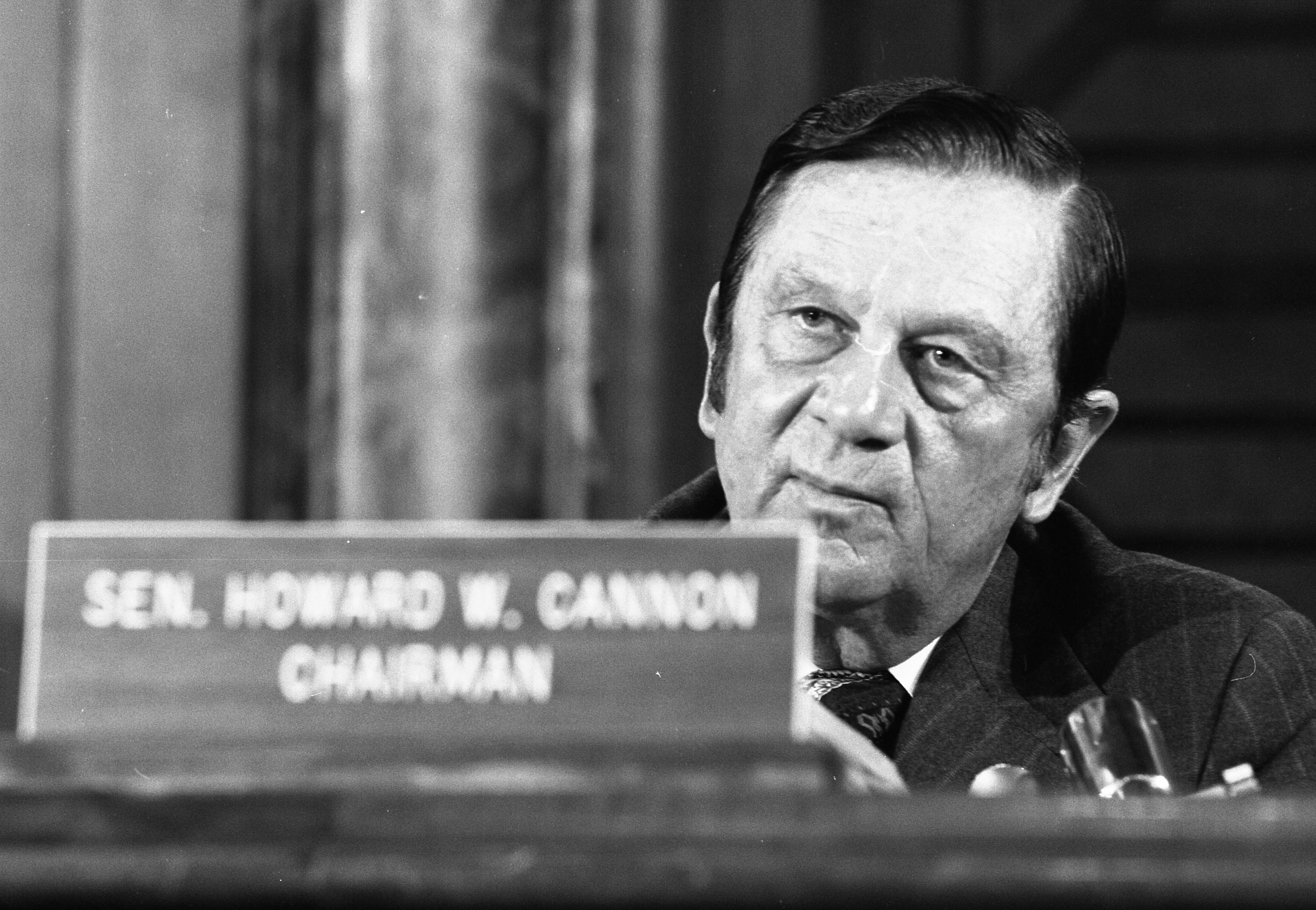Senator Howard Cannon, Chairman of the Senate Rules Comittee at Gerald R. Ford's Vice Presidential confirmation, 11/1973.