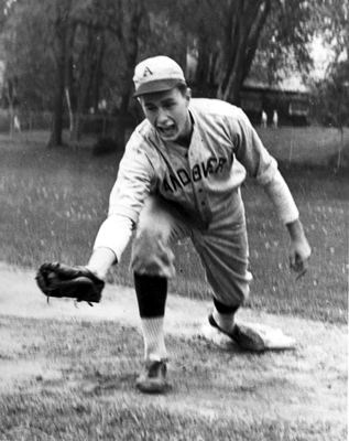 George H. W. Bush plays baseball at Phillips Academy, Andover, MA, ca.1942. 