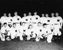 Gerald Ford is third from left on the back row in this photograph of the 1950 Republican baseball team.