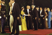 President Ford introduces Cary Grant to Queen Elizabeth in the receiving line prior to the dinner 