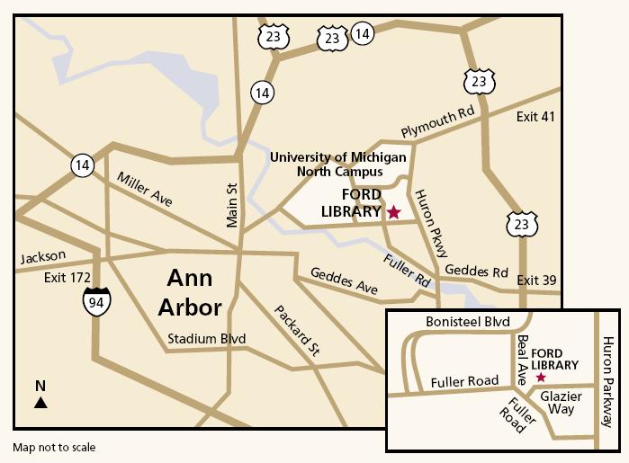 Map showing the location of the Ford Library