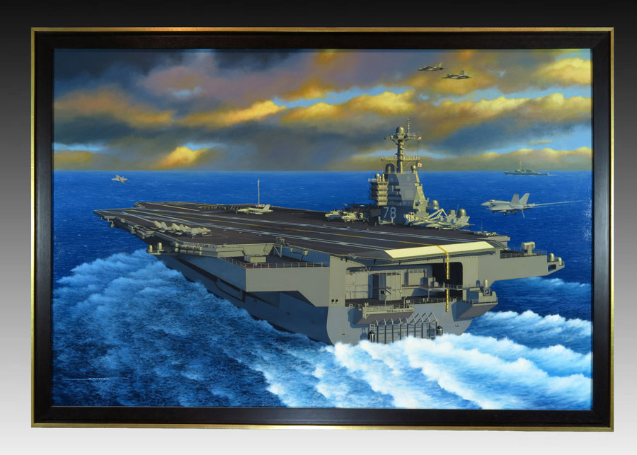 oil painting of battleship