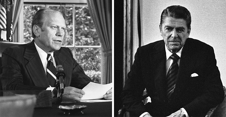 portait photos of President Ford and Ronald Reagan