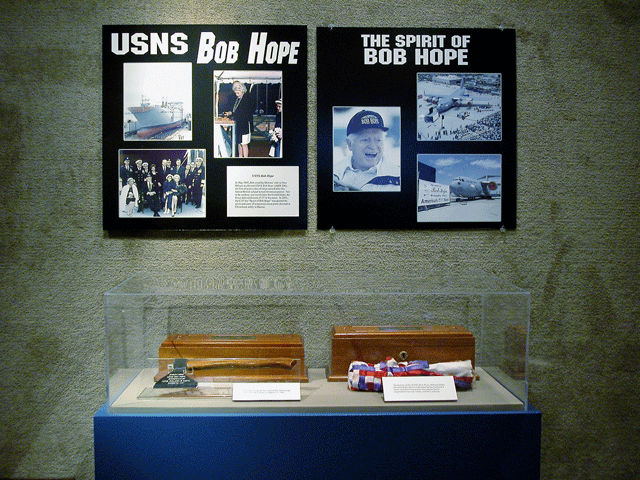 case with artifacts from christening of USNS Bob Hope