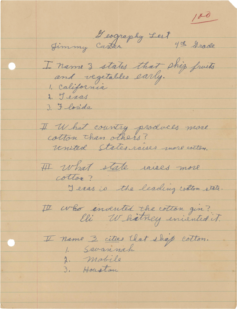 Jimmy Carter math homework, 1933