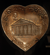 Extremely rare heart-shaped tray commemorating Theodore Roosevelt’s inauguration in 1901. Loan Courtesy of the Theodore Roosevelt Inaugural National Historic Site, National Park Service, U.S. Department of Interior.