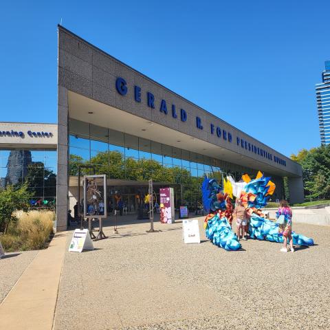 The Museum's plaza is filled with colorful art installations. 