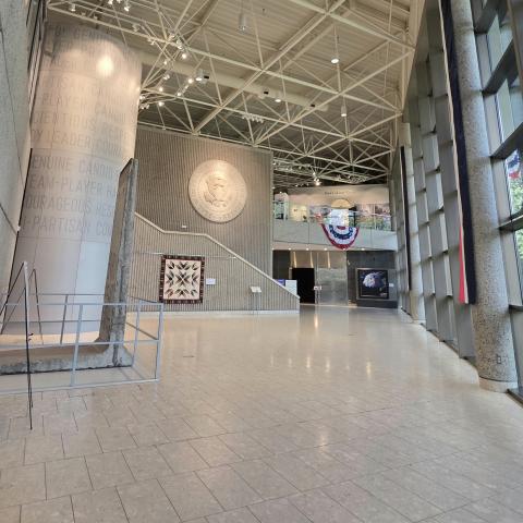 Marble floors and tall windows greet visitors to the Museum