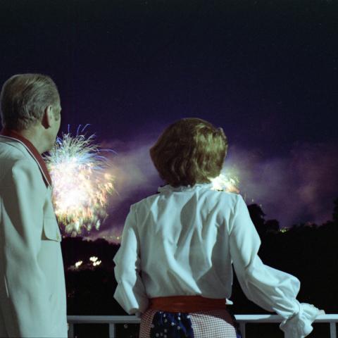 President Gerald R. Ford and First Lady Betty Ford Watching the National Fireworks Display from the Truman Balcony at the White House on America’s Bicentennial