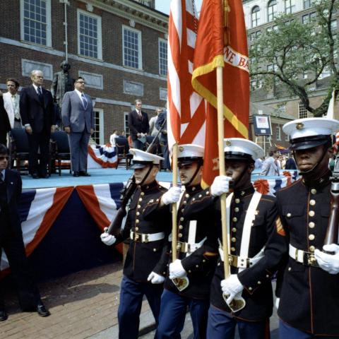 Marines Present the Flag outside of Independence Hall in Philadelphia, Pennsylvania