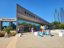 The Museum's plaza is filled with colorful art installations.